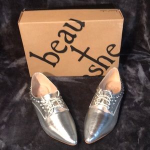 Silver Pointy toe loafers by Beau + Ashe